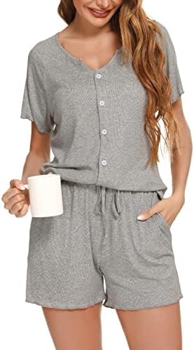 Vlazom Women Pyjamas Set, Button Down Pj's Sets Soft Lounge Sets Chic 2 Piece Top and Shorts for Loungewear Sleepwear