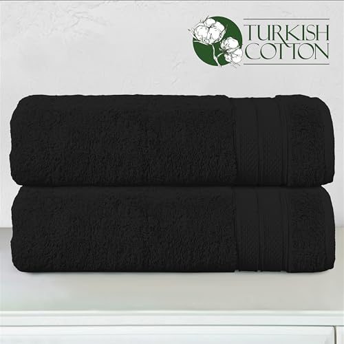 Image of Elegant Comfort Three Line Popcorn Towel Set for Bathroom 27 x 54 inches, Premium Hotel Quality 2-Pack Bath Towels, 100% Turkish Cotton, Soft and Durable, Quick Dry and Highly Absorbent, Black