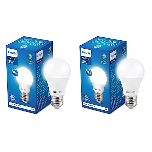 Philips 3-watt LED Bulb | AceSaver LED Bulb | Base: E27 Light Bulb for Home | Crystal White, Pack of 2