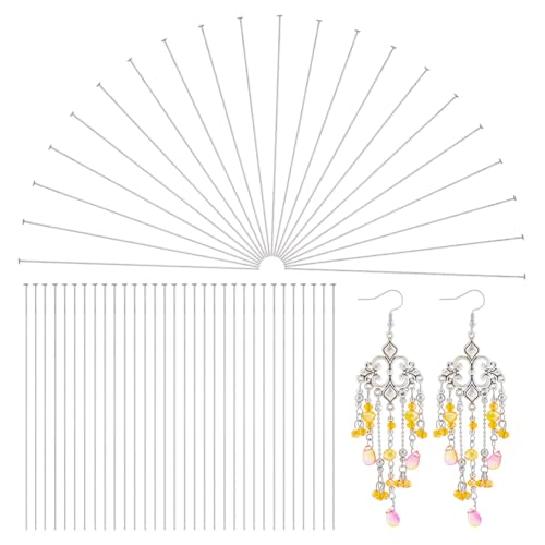 UNICRAFTALE about 500Pcs Flat Head Pins 304 Stainless Steel Headpin Jewelry Making Headpins Bendable Headpin 2.36 Inch/60mm End Eye Pins Metal Reusable Satin Pins for Earring Pendant Bracelet Necklace