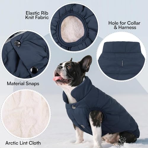 ASENKU Hundemantel Winter, Hundemantel wasserdichte für Kleine Hunde Warme Fleece Hundejacke mit Geschirr Winddichte Wintermantel Hund Kleidung für Malteser Dackel Französische Bulldogge M