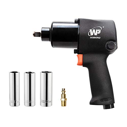 Air Impact Wrench 1/2 inch,WORKPAD Air Impact Wrench with Twin Hammers,650 FT-LBS, 5-Speed Air Impact Tool Set With 17mm,19mm,21mm Sockets