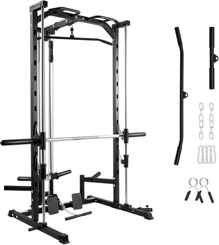 RitFit Power Rack Smith Machine mit Kabelzug, Schwarz