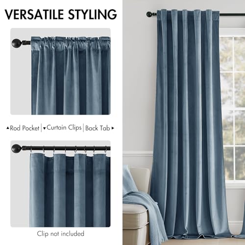 Image of MIULEE Velvet Curtains 52x96 inches 2 Panels Stone Blue Blackout Curtains | Luxury, Bedroom Living Room, Thermal Insulated, Super Soft Light Blue Dusty Blue Window Drapes, Rod Pocket & Back Tab