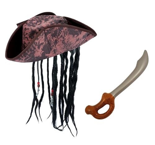 NuJake Costume de pirate pour enfants avec chapeau et épée gonflable Jack garçons et filles Caraïbes 7-12 ans