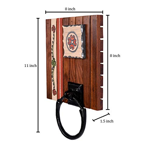 Image of Aakriti Art Creations Floral Art Wooden Towel Holder | Handcrafted Wooden | Matte Finish Natural Brown Wall Mounted Towel Holder for Bath & Wash Area