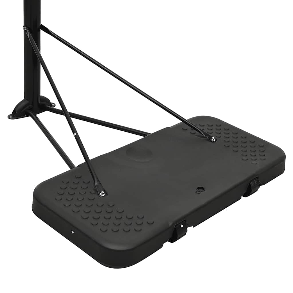 Supporto da basket regolabile in polietilene, bianco, regolabile in altezza da 258 a 363 cm, con cestino in acciaio e rete di nylon, ruote e base triangolare stabile
