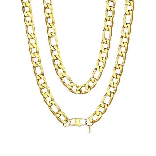 ChainsHouse Stainless Steel Figaro Chains for Men, 4mm/6mm/9mm/13mm Width, 14-30inch Length, Black/14K Gold Mens Necklace Chains, Send Gift Box 26 inches g: Figaro-Gold-13mm
