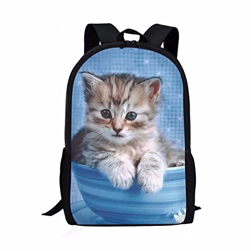 COEQINE Sac à dos d'école pour enfants, garçons et filles, bretelles réglables, pour ordinateur portable, voyage, école, bibliothèque, escalade en plein air, Chat mignon, taille unique thumbnail