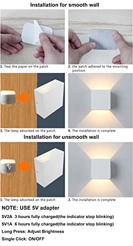 Image of Indoor LED Wall Lamp with Touch Switch, Cordless Lamp Rechargeable USB Wall Sconce Lights Battery Powered Bedside Lamps for Bedroom Children's Room Corridor Stairwell (Black 2pack, 3000K)