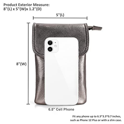 Image of befen Genuine Leather Small Crossbody Bags for Women Cell Phone Bag Cross Body Purses,Silver Zipper