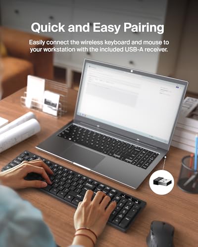 Image of Belkin Wireless Keyboard & Mouse Combo, USB-A Receiver, Black | Ergonomic design, compatible with laptop, PC, Windows, batteries included, home and office desk set