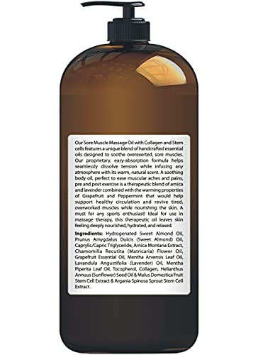 Arnica Sore Muscle Massage Oil - for Massage Therapy & Best Natural Therapy Oil with Lavender, Mint & Chamomile Essential Oils, Collagen & Stem Cells - Therapeutic Oils for Body & Massage Lotion 8 oz - Thumbnail 3