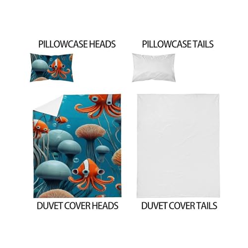 Housse de couette single microfibre imprimé 3d animaux marins - 5