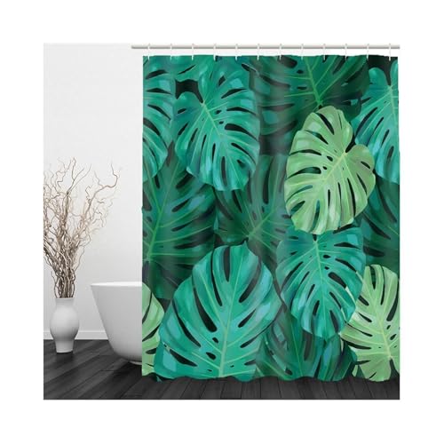 Rideau de douche en polyester vert contre les moisissures et projections d'eau - 2