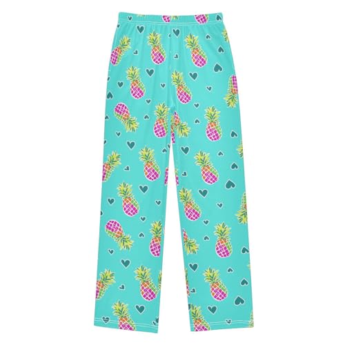 Pineapple and Love Heart Boys Long Pants Soft Trousers Elastic Waist Kids Lounge Bottoms with Pockets S-XL