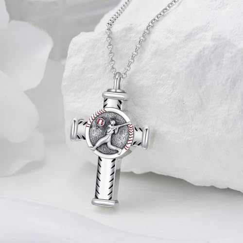 PROESS Sports Urn Necklace for Ashes Sterling Silver Sports Cremation Football Basketball Baseball Cross Pendant Jewelry for Women Men Sport Lover4