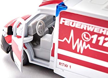 Siku 2115, Karetka Mercedes-Benz Sprinter Miesen typ C, 1:50, Metal,Tworzywo sztuczne, Czerwony,Biały, Zdejmowany dach, Z deską rozdzielczą i noszami