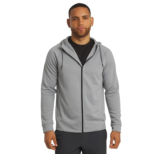 Motion Men's Regular Fit Active High Performance Heavyweight Jacquard Mesh Full Zip Hoodie, Quarry, Medium