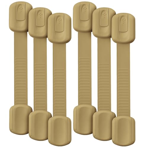Image of Bate- Child Safety Strap Locks, 6 Pack, Golden Beige, Baby Locks for Cabinets, Drawers, Kitchen, Toilet, Furniture, Fridge, Multi-Purpose, Easy Install with Quick 3M Adhesive for Childproofing