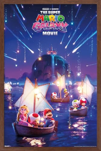 Trends International Nintendo The Super Mario Galaxy Movie (2026) - Boat One Sheet Wall Poster, 34L x 22.4W, Mahogany Framed Version