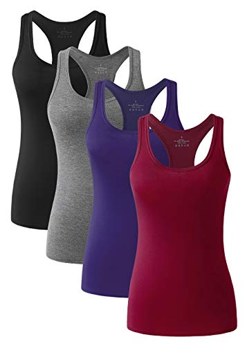 vislivin Workout Tanktops für Damen Racerback Yoga Tanks Basic Sportliche Activewear-4er Pack Schwarz/Dunkelgrau/Dunkelblau/Weinrot L