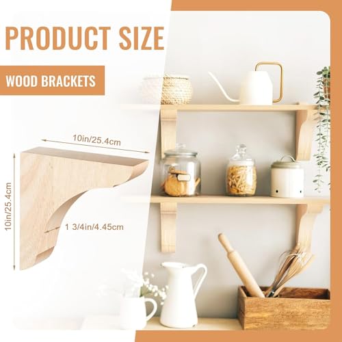 Image of Vercraft 8 Pcs Wood Corbels Wooden Shelf Brackets, Unfinished Paintable Bracket with Hanging Hook for Doorway Countertop Kitchen Cabinet Book Shelves, Rubber Wood (10 x 10 x 1.75 Inches)