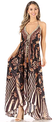 Image of Sakkas Lizi Womens Maxi High-Low Halter Handkerchief Long Dress Beach Party