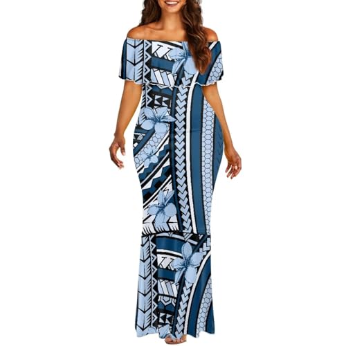 Image of Polynesian Dresses for Women Off Shoulder Maxi Dress Puletasi Samoan Dresses S-7XL