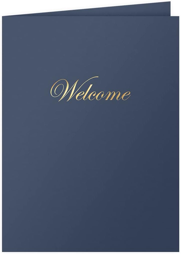 The Gallery Collection, 25 Count, Blue, Welcome Pocket Folders, Gold Foil Stamped, for HR Professionals (9 x 12)