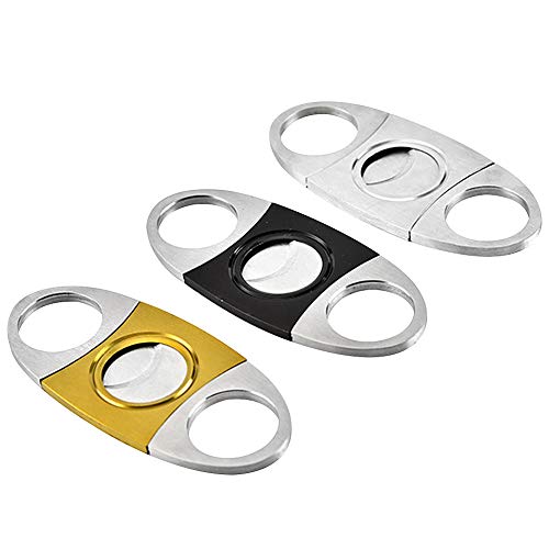 amropi Taglia Sigari Acciaio Inossidabile Ghigliottina Tagliasigari Doppio Cut Lama in Custodia Regalo (Nero Argento Oro)
