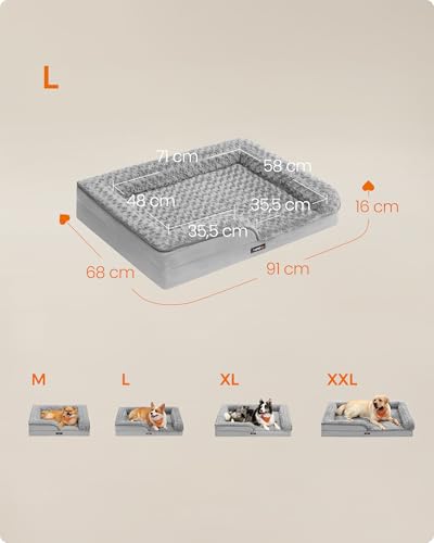 Feandrea Orthopedic Dog Bed for Large Dogs, Memory Foam Dog Bed Sofa Pet Couch with Sides, Removable Washable Cover and Waterproof Liner, 91 x 68 x 16 cm, Dove Grey PGW252G01 - Image 6