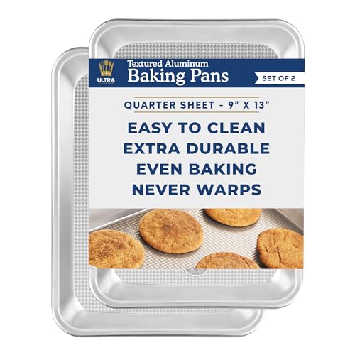 Ultra Cuisine Quarter Baking Sheet Pan Set of 2 - Professional Bakeware for Roasting, Cooking & More - Bake Trays for Oven with Diamond Texture - Rimmed Cookie Sheets for Baking (Aluminum 9