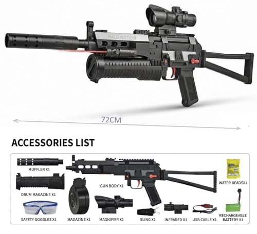 Image of HALO NATION PP-19 Bizon Russian Submachine Gun Toy Scar Gun Shoot Water Crystal Balls, Battery Operated Automatic Continuous Power Shots Electric Gun Toy Assault Rifle Toy