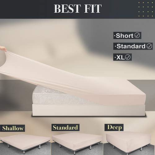 Image of King Size Fitted Sheet Only - 4-Way Stretch Jersey Knit, Snug Fit, Wrinkle Free & Stay in Place, No More Slipping Off for Mattress, Soft & Comfortable - Blush Pink, King