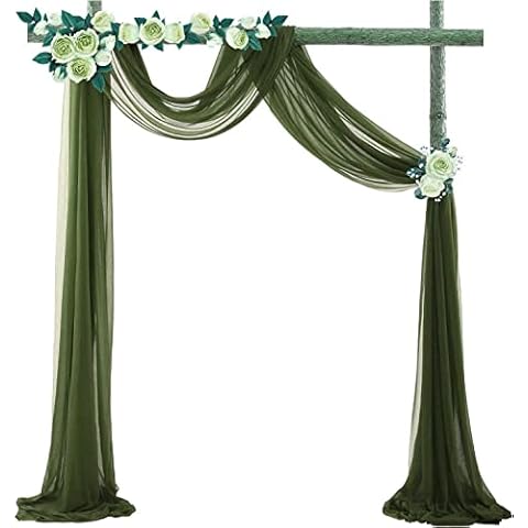 MDS Pack of 2 Panels (30" Width x 30Ft Long) Wedding Arch Draping Fabric Sheer Chiffon Fabric Drapery for Wedding Ceremony Reception Swag and Backdrop Decorations - Olive Green Cover