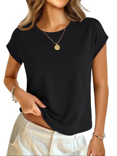 GKBK Cotton Cap Sleeve Womens Tops Crop High Neck Short Sleeve Summer Cute Casual Shirts Boxy Spring Clothing Outfits - image 1