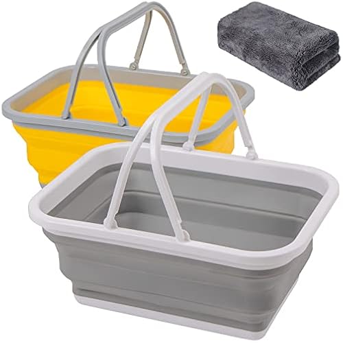 Collapsible Sink with Handle Towel, 2.37 Gal / 9L Foldable Wash Basin for Washing Dishes, Camping, Hiking and Home