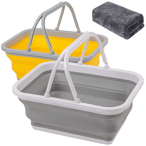AUTODECO 2 Pack Collapsible Sink with Handle Towel, 2.37 Gal