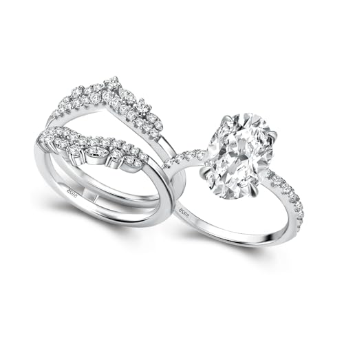 3.5 Carat Oval Cut Bridal Engagement Ring Set, Sterling Silver Insert CZ Wedding Rings Set, Elegant Engagement and Anniversary Rings for Women
