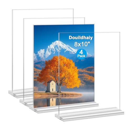 Douildhaiy Acrylic Picture Frames 8x10 inches 4 Pack Clear Plastic Picture Frames Holder Standing 8x10 Double Sided Picture Desktop Display for Photo Home Office -Vertical