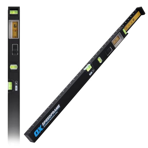 OX Pro 29-48 Speedframe Measuring Extendable Level with Twin-Rail Extension - Integrated Scale Window - 3 Level Vials - Scribing Edge