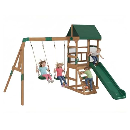 AIYAPLAY Spielturm Klettergerüst Schaukelgestell mit 194,5cm Rutsche, 2 Schaukeln, Kletterwand, überdachtem Oberdeck Outdoor Kinder Kletterturm aus Holz Spielhaus für 3-8 Jahre Kinder 315x284x233 cm