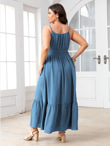Image of SCOMCHIC Plus Size Summer Boho Dresses Spaghetti Strap Sleeveless Casual Sundress Smocked Flowy Slit Beach Maxi Dress