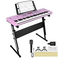 24HOCL 61 Key Keyboard Piano, Digital Kids Piano Keyboard with Stand, Gift for Early Education Children, Pink