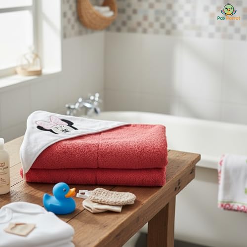 Image of Ultra-Soft Baby Hooded Towel - Coral Velvet Wrap Your Little One in Softness and Joy, Hypoallergenic & Super Absorbent Bath Wrap for Newborns & Toddlers | Cute Animal Design (0-5 Years)(Red & White)