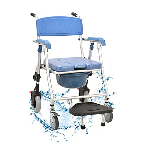 Chaise d'aisance de douche pliable avec accoudoirs et roulettes pour senior