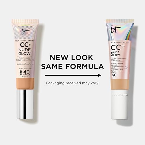 IT Cosmetics CC+ Nude Glow (Tan Warm) - Medium Coverage Foundation with SPF 40 & Brightening Glow Serum, Lightweight Skin Tint, 2% Niacinamide + Hyaluronic Acid, Up to 24H Hydration - 1.08 fl oz — view 5