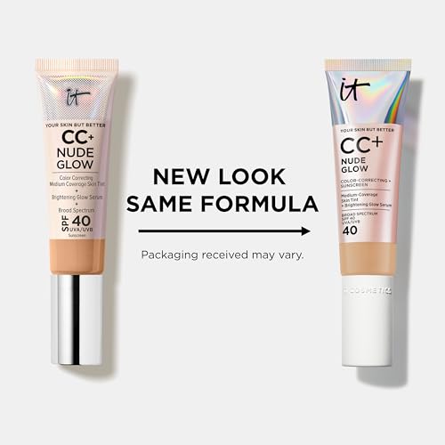 IT Cosmetics CC+ Nude Glow SPF 40 - Medium Coverage Foundation, 2% Niacinamide + Hyaluronic Acid Brightening Glow Serum, Lightweight Up to 24H Hydration, Normal to Dry & Mature Skin - 1.08 fl oz