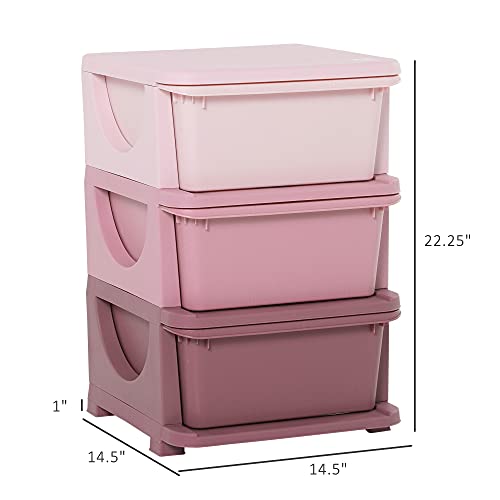 Qaba 3 Tier Kids Storage Unit Dresser Tower With Drawers Chest Toy Organizer For Bedroom Nursery Kindergarten Living Room For Boys Girls Toddlers, Pink #TOP2